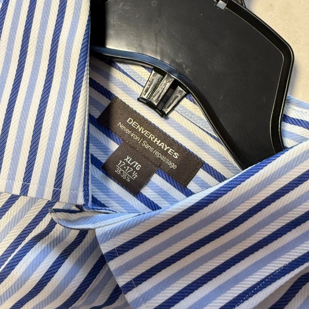 3/$20, Denver Hayes Men's Long Sleeve Button-up Striped Shirt, 100% Cotton XL - Picture 10 of 13
